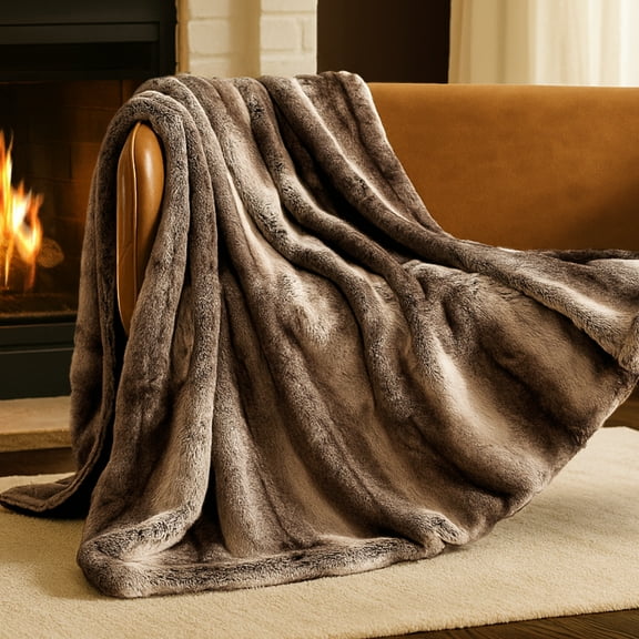 Bare Home Faux Fur Blanket - 60" x 80" - Ultra Soft Fleece - Oversized, Ombre Stripe