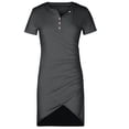 thumbnail image 3 of Womens Casual Solid Hip Wrap V Neck Button Irregular Dress Summer Boho Floral Formal Sundresses Wedding Guest Prom Bodycon Cocktail Dresses A68-14855, 3 of 7