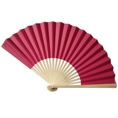 

Mnjin Chinese Style Hand Held Fan Bamboo Paper Folding Fan Party Wedding Decor Red