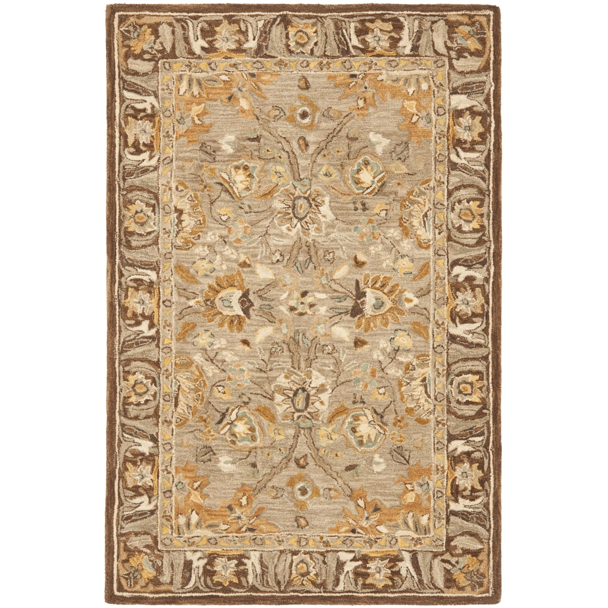 SAFAVIEH Anatolia Sharon Traditional Wool Area Rug, Dark Grey/Brown, 4' x 4' Round
