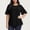 Black, variant on Red Plus Size Blouse for Women, Loose Fit Crinkle Top with 3/4 Ruffle Sleeve | Casual Nylon Spandex Shirt,Size 3XL