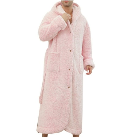 

VBXOAE Winter Thick Button Plus Size Loose Hooded Couple Nightgown Bathrobe