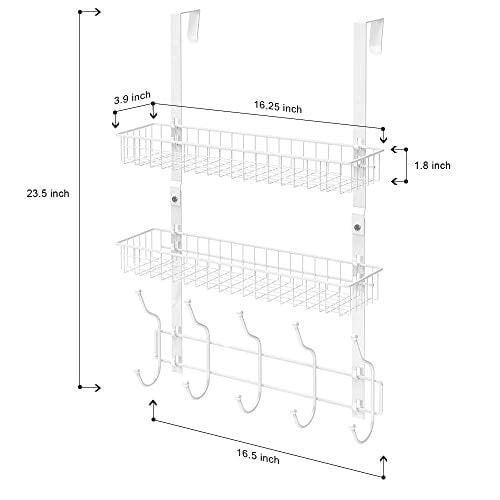 5 Hooks with 2 Basket Storage Rack for Coats & Towels NEX Over The Door Basket Hook Organizer 5 Hooks with 2 Basket Storage Rack for Coats & Towels NEX Over The Door Basket Hook Organizer