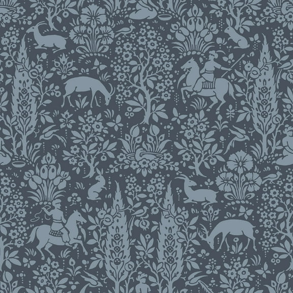 Crown Sherwood Dark Blue Woodland Unpasted Paper Wallpaper, 20.5-in by 33-ft, 56.4 sq. ft.