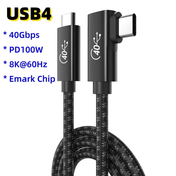 DOONJIEY USB4 Type-C Elbow Cable 40Gbps 8K@60Hz HD Data Cable PD100W 20V/5A Fast Charge Compatible With Thunderbolt 4/3 Cable for Macbook