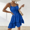 thumbnail image 4 of Hduncf Corset Mini Dresses for Women Trendy Summer Cute Spaghetti Strap Flowy Tiered Ruffle Dress Solid Color Sleeveless Sundress Blue L, 4 of 6