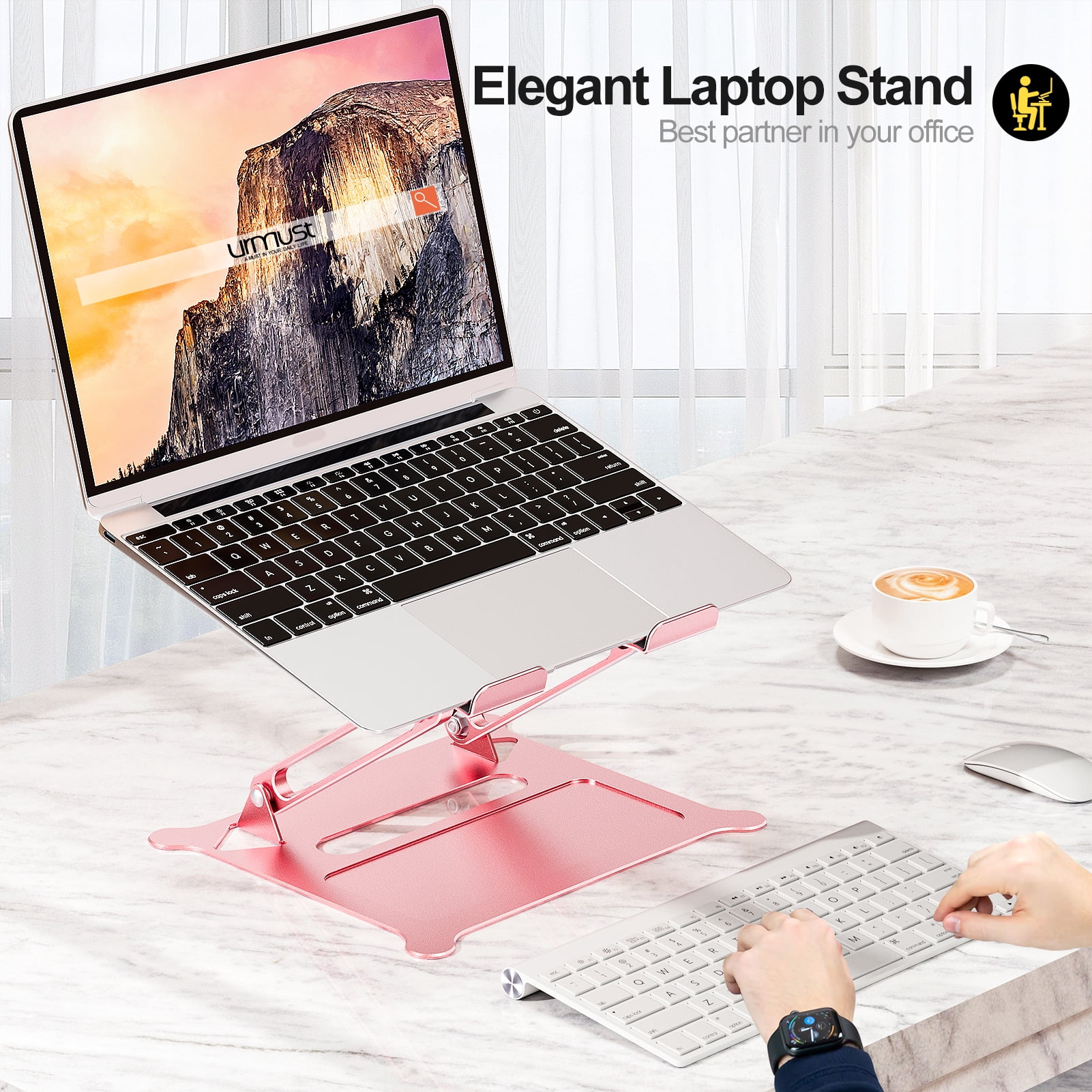 Urmust Ergonomic Adjustable Laptop Stand, Aluminum, Up to 15.6", Black