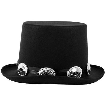 Deluxe Black Top Hat Silver Buckle Band Steampunk Cap Adult Costume Accessory