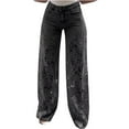 thumbnail image 2 of ClodeEU Women's Lace Wide Leg Jeans, High Waist Casual Washed Denim Pants, Fashion Loose Fit Trousers Dark Gray,Womens Plus L, 2 of 6