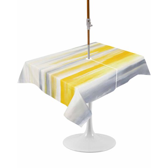 Outdoor Table Cloth with Umbrella Hole and Zipper, Yellow Grey Waterproof Rectangle Tablecloth 60"x102", Vintage Farmhouse Abstract Oil Painting Washable Table Cover for Outside Party Patio Picnic