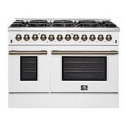 Galiano 48-inch Dual Fuel Range White Antique Brass Design with 8 Sealed Burners 107,000 BTU, 6.58 cu. ft. double ovens Griddle