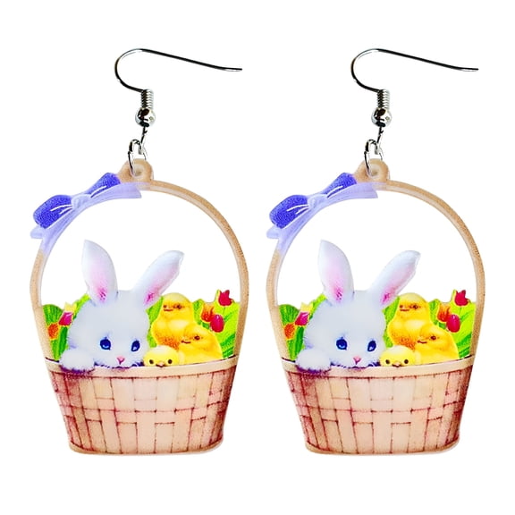 DESIGNICE 2026 New Designice Easter Earrings Bunny Flower Basket Cute Print Egg Chicken Spring Flower Earrings Women Ear