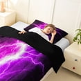thumbnail image 4 of meiyoeat Neon Lightning Pattern Twin Comforter Sets for Boys, Electric Purple Print Bedding Set, Black Reversible 2 Pieces, 1 Comforter and 1 Pillowcase, 4 of 6