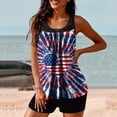 thumbnail image 4 of Aboser Women's Patriotic Tankini Swimsuit with Built in Pads Full Coverage High Waisted Bathing Suits Two Piece Tummy Control Swimwear Retro Stars and Stripes USA Flag Swimming Suit Sky Blue S, 4 of 6