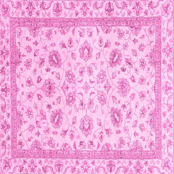 Ahgly Company Indoor Square Abstract Pink Modern Area Rugs, 7' Square