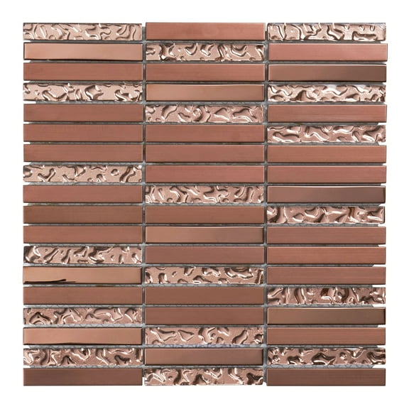 Modket TDH298RG Rose Gold Copper Color Metallic Metal Glass Mosaic Tile Kitchen Wall Backsplash