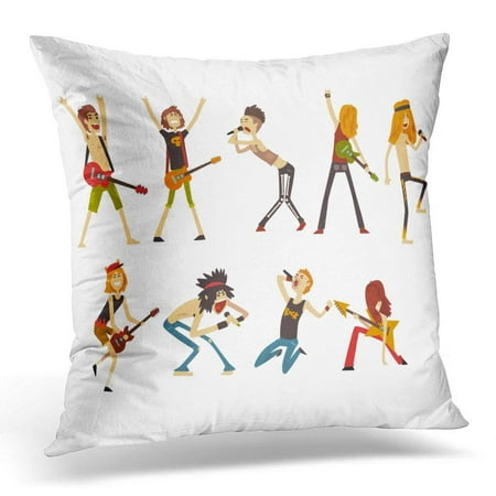 USART Rock Artists Characters Young Musicians with Electric Guitars and Microphones Cartoon People in Different Pillow Case Pillow Cover 20x20