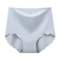thumbnail image 3 of lnmuld Solid Laser Cut Seamless High Waist Women Briefs Scalloped Wave Leg Edge Ice Silk Smooth Antibacterial Crotch No Show Breathable Daily Panties Color:Grey,Size:L, 3 of 4