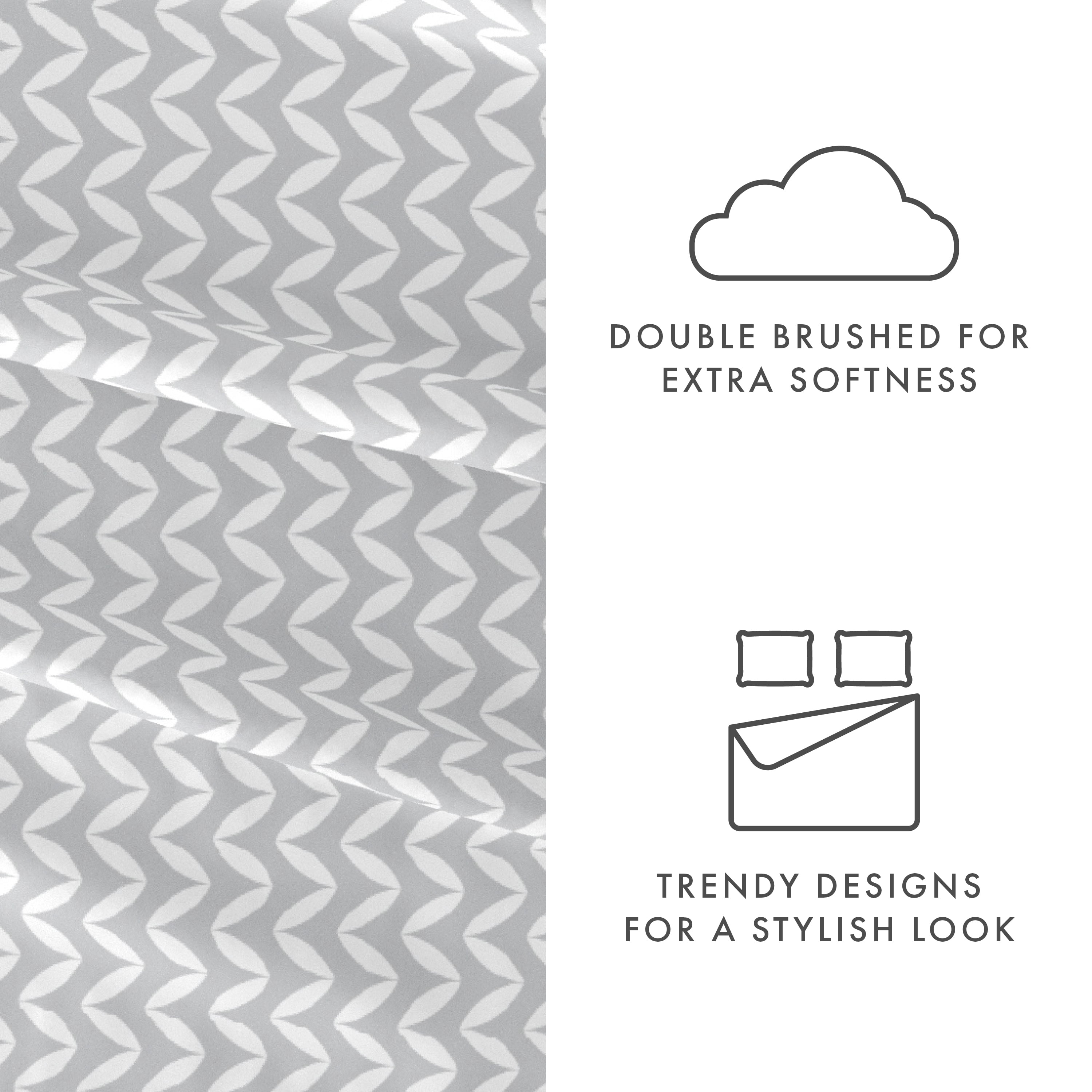 Noble Linens 4 Piece Pattern Microfiber Bed Sheets Set, Light Gray Puffed Chevron, Queen