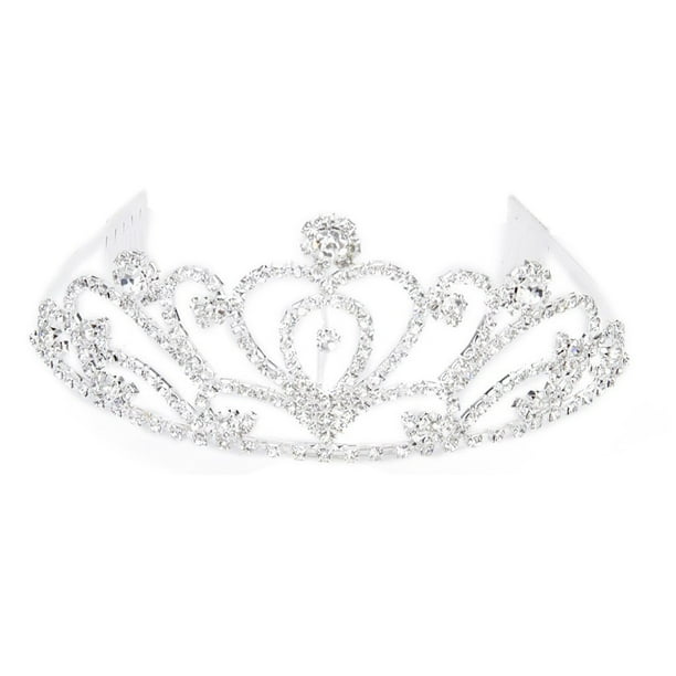 KAKOWELY Corona de novia con decoración de diamantes de imitación, pasadores para el pelo, diadema, pinza para el pelo y lazo (plateado)