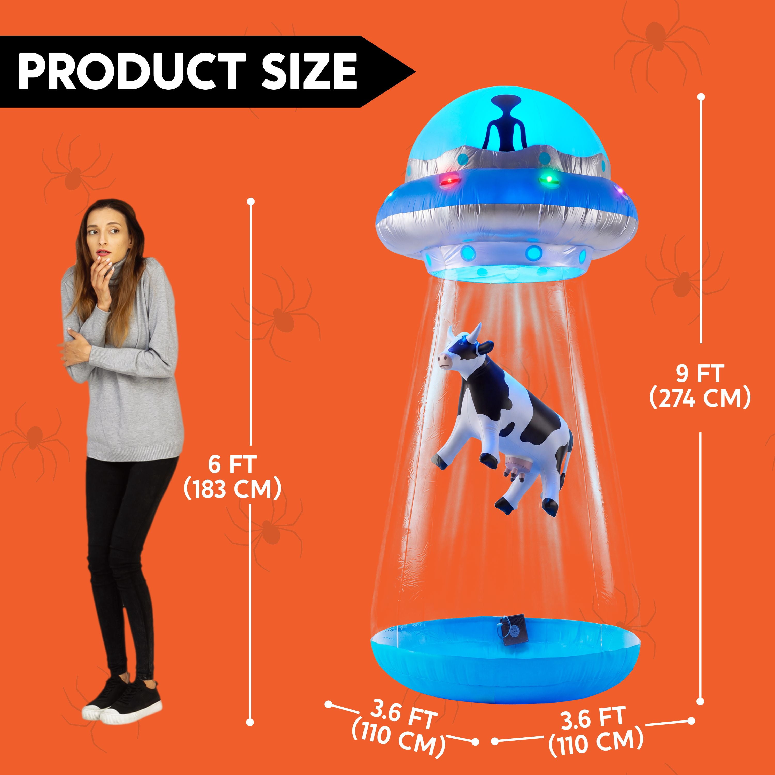 Joyfy 9 FT Tall Halloween Inflatable UFO Decoration,Blow Up Blue Flat Rim UFO with Built-in Color Changing LEDs for Halloween Outdoor Yard Garden Lawn(Cow Not Included)