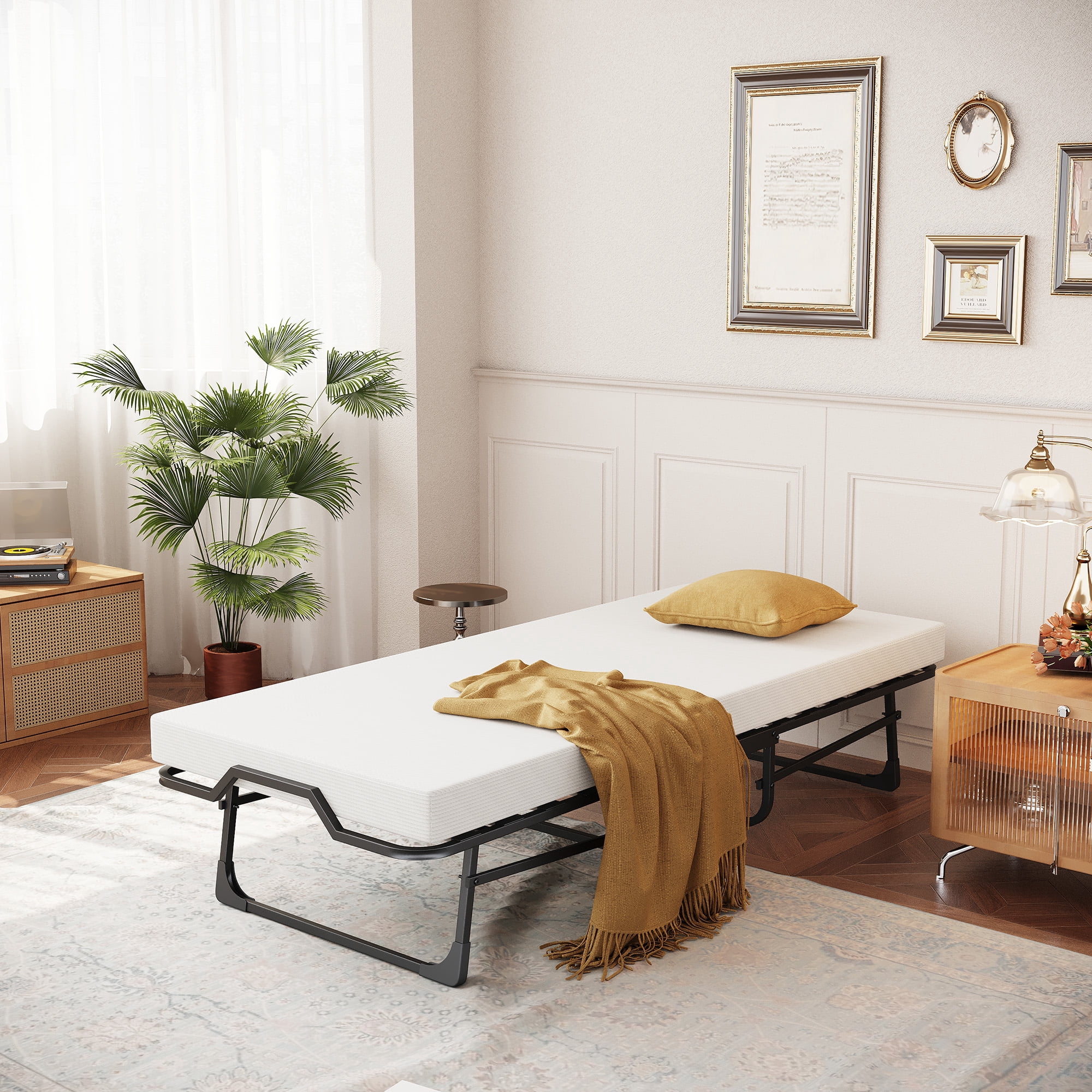 Vebreda Folding Bed with Mattress for Adults, Cot Size Rollaway Bed, Portable Foldable Bed with Mattress & Metal Frame for Easy Storage, 75"x 31"