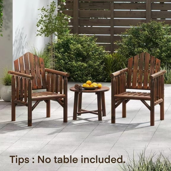 Auranook 2PCS Outdoor Wood Armchair w/Armrests and Reclined High Backrest for Porch
