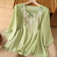 thumbnail image 2 of T Shirts For Women Womens Tops Loose Cotton Elegant Summer Five Part Sleeve Top Round Neck Embroidered Shirt Short Sleeve T Shirt, 2 of 7
