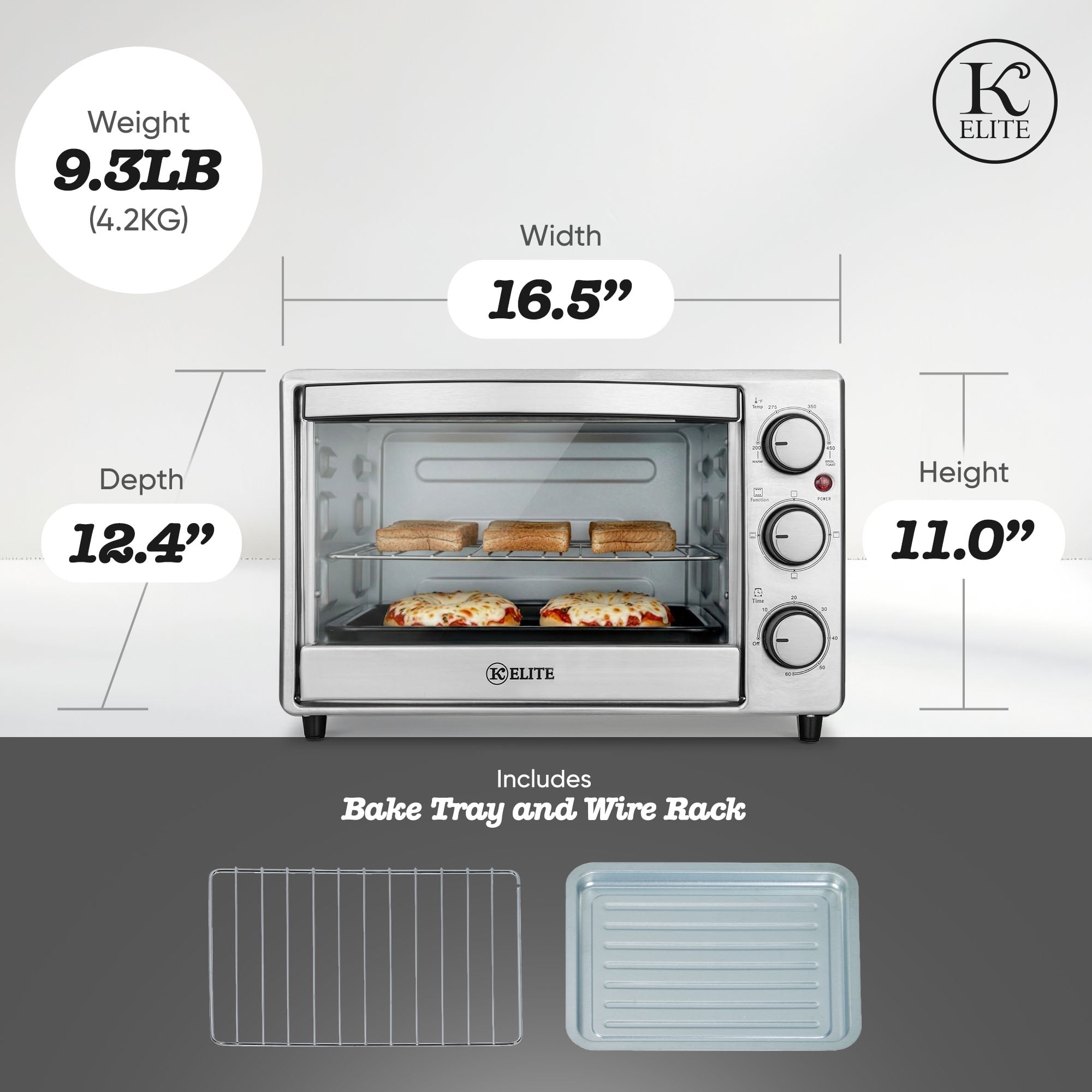 Kitchen Elite 6-Slice Compact Countertop Toaster Oven with Stainless Steel Tray