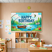 Fishing Theme Happy Birthday Backdrop Banner Background Decorations for Birthday Party Photography Props Party Supplies Outdoor Celebrations