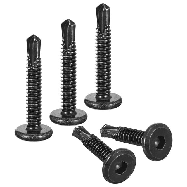 Unique Bargains Vis Autotaraudeuses 10 x 1-1/4' 410 Vis de Perçage à Tête Plate en Tôle d'Acier Inoxydable, Noir, Pack de 100