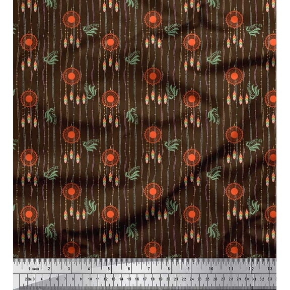 Soimoi Brown Rayon Fabric Text & Dream Catcher Home Decor Print Sewing Fabric Yard 56 Inch Wide
