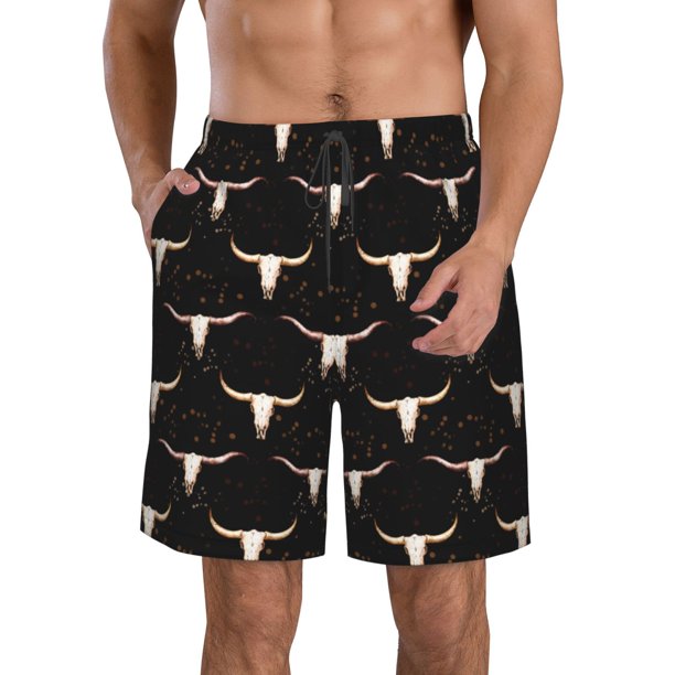 Balery Western Cowboy Traje de Baño Estilo Hawaiano para Hombre, Shorts de Secado Rápido con Bolsillos-XX-Large