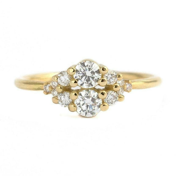 HeartsAndYou 1.6ct Round Cut Moissanite Engagement Ring for Women 18k Yellow Gold Over Silver Stylish Cluster