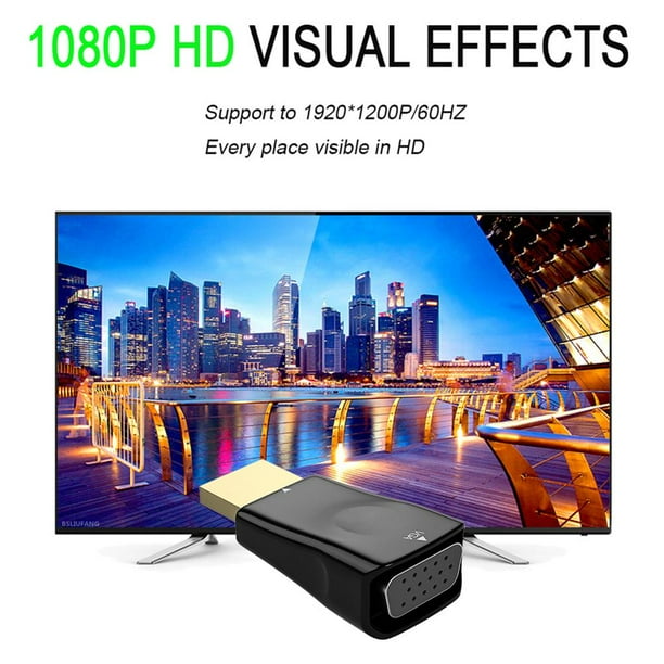 HD 1080P HDMI-Compatible con adaptador VGA Salida VGA Convertidor portátil (Negro)