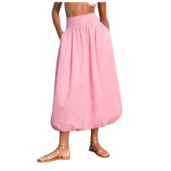 DAFEI Women's Cute Bubble Maxi Skirt Low Rise Aline Flowy Puffy Long Skirt Fairy Ruffle Balloon Skirt