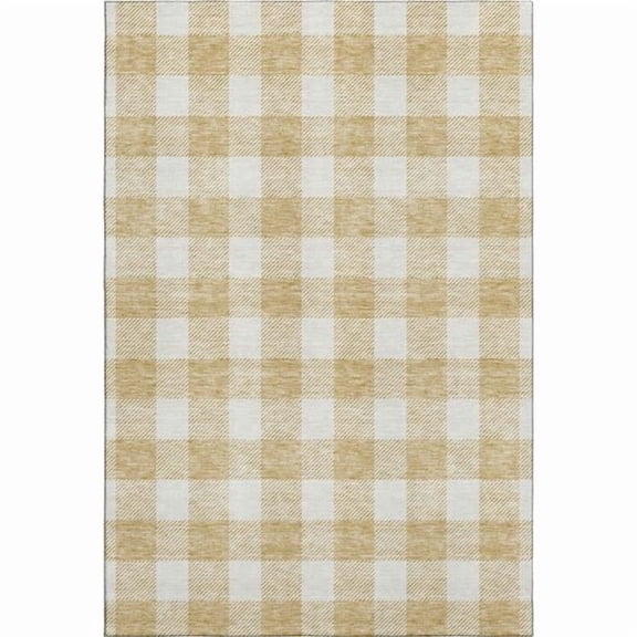 HomeRoots 673367 8 x 10 ft. Gold & Ivory Plaid Washable Machine Made Rectangle Area Rug with UV Protection