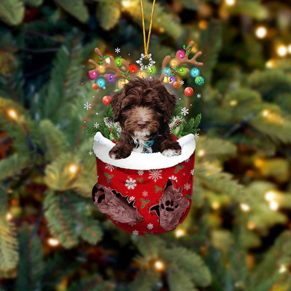 Acrylic 2D FLAT Goldendoodle In Snow Pocket Christmas Ornament 3