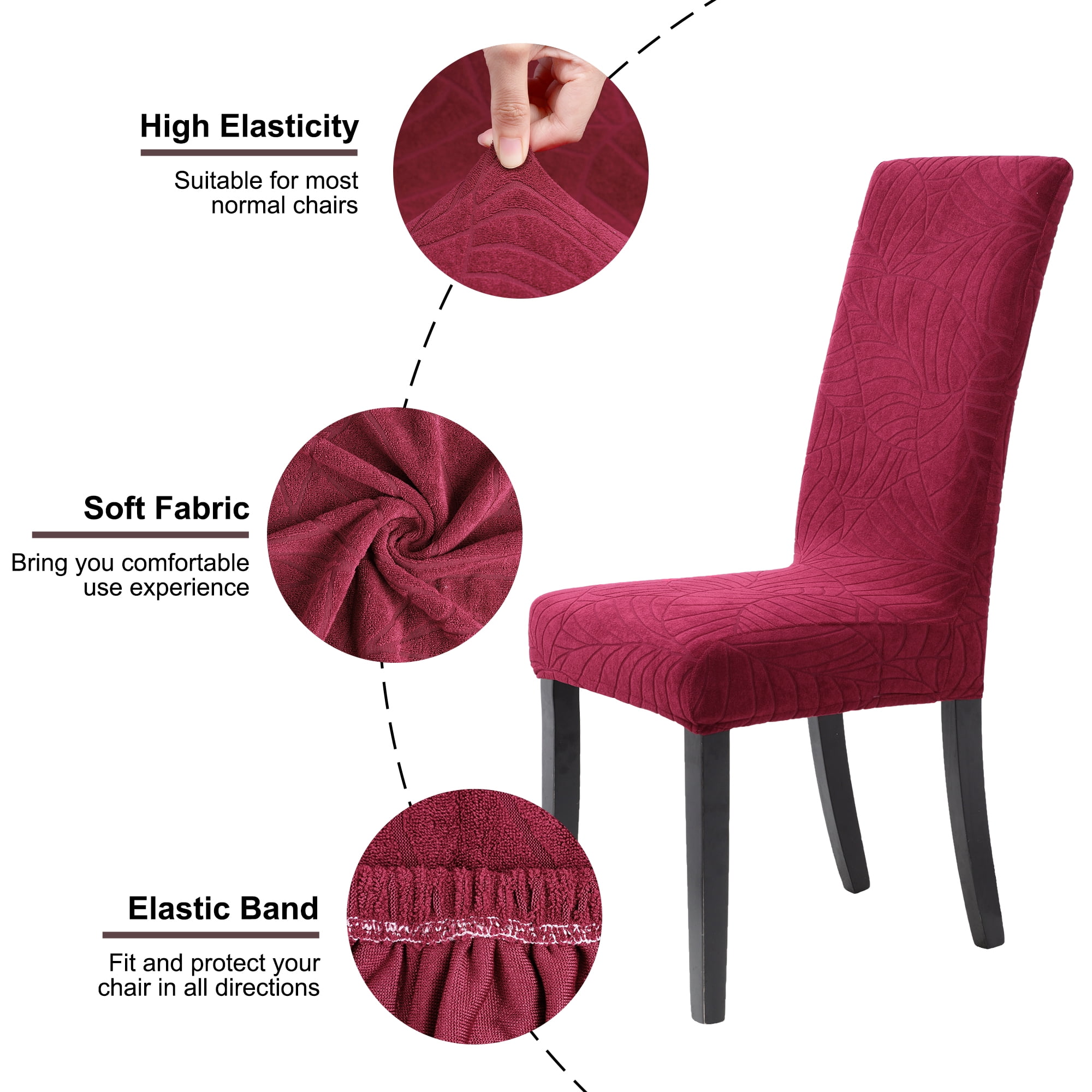 Unique Bargains Jacquard Stretch Removable Dining Room Chair Covers Wine Red 6