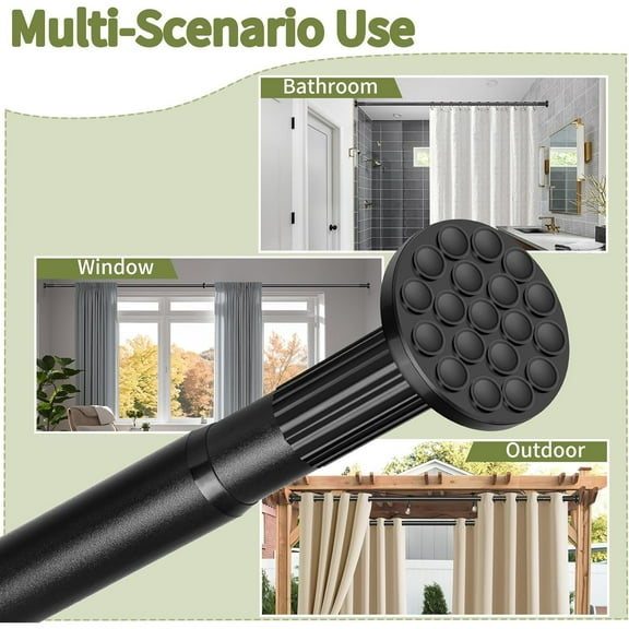Tension Curtain Rod 51-165In(4.25-13.75Ft), Extra Long Outdoor Curtain Rod No Drilling for Window or Bathroom Patio, Adjustable Spring Shower Rod, Easy to Install Never Rust, Rod Diameter 1.26In-Blac