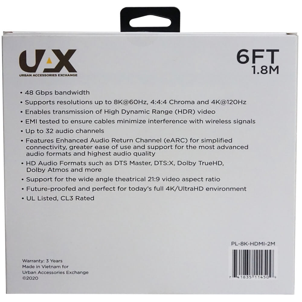 UAX PL8KHDMI2M 6ft 8K Ultra High Speed HDMI Cable