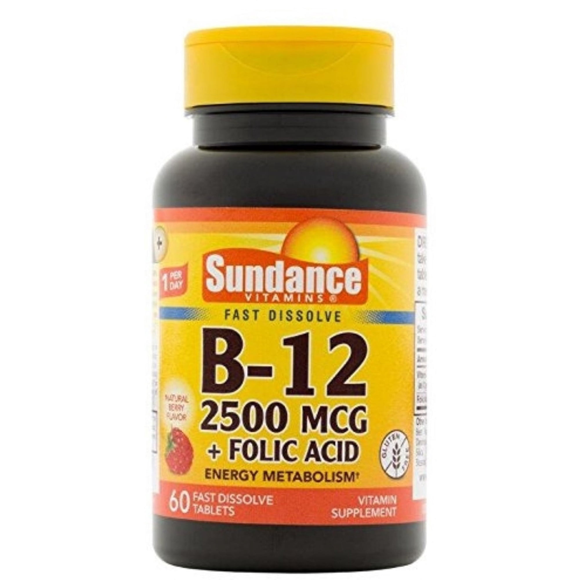 Sundance Vitamin B12 2500 mcg Plus Folic Tablets, 60 ea (Pack of 2)