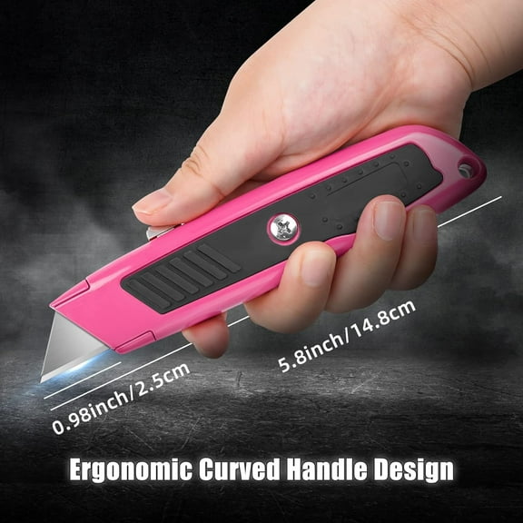 DASAW-2 Pack Box Cutter Retractable Heavy Duty Utility Knife, Ergonomic Razor Knife for Warehouse, Office, Exacto Knives Box Opener for Package, Cardboard (Pink)