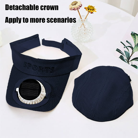 Hat with Fans Solar Power,Mens Baseball Cap with Solar Fan,Solar Powered USB Charging Fan Hat,UV Protection Wide Brim Mesh Cap, Solar & USB Powered(Navy Head Size:23-21in)from ANMUYUM