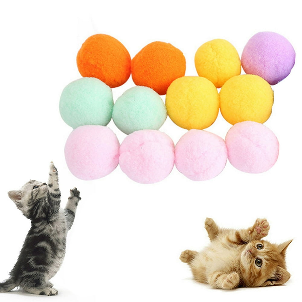 Bluelans Cat Ball Toy,12Pcs Kitten Soft Plush Ball Assorted Molar Play Scratch Interactive Toy
