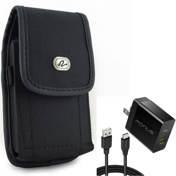 6ft Long Cable Fast Type-C 36W PD Home Charger w Holster Rugged Case Belt Clip for Motorola Moto Z4 Z3 Play Z2 Play Force Z Force Droid, Revvlry Plus, G7 G Stylus Power (2020) - OnePlus 7T, 6T