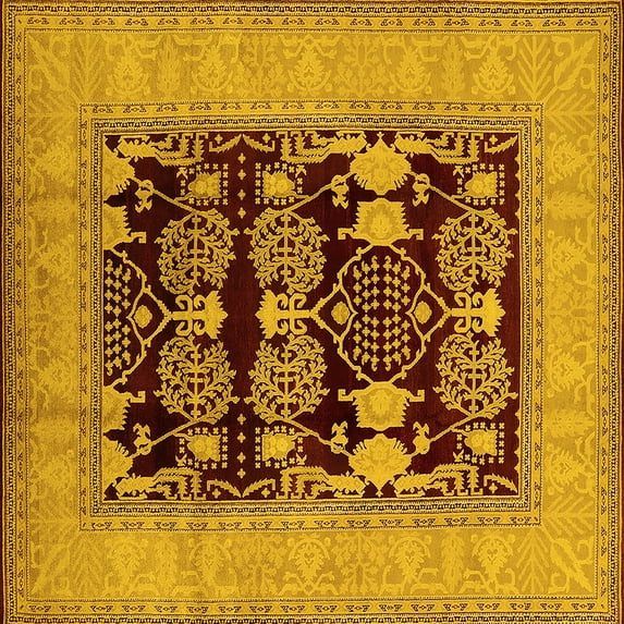 Ahgly Company Machine Washable Indoor Square Oriental Yellow Industrial Area Rugs, 4' Square