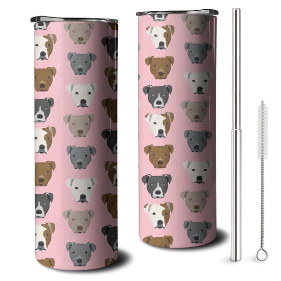 20oz Pit Bull Terrier Skinny Tumblers Stainless Steel Tumbler with Lid and Straw,Vacuum Insulated Double Wall Travel Tumbler Cups with Cleaning Brush for Coffee,Tea