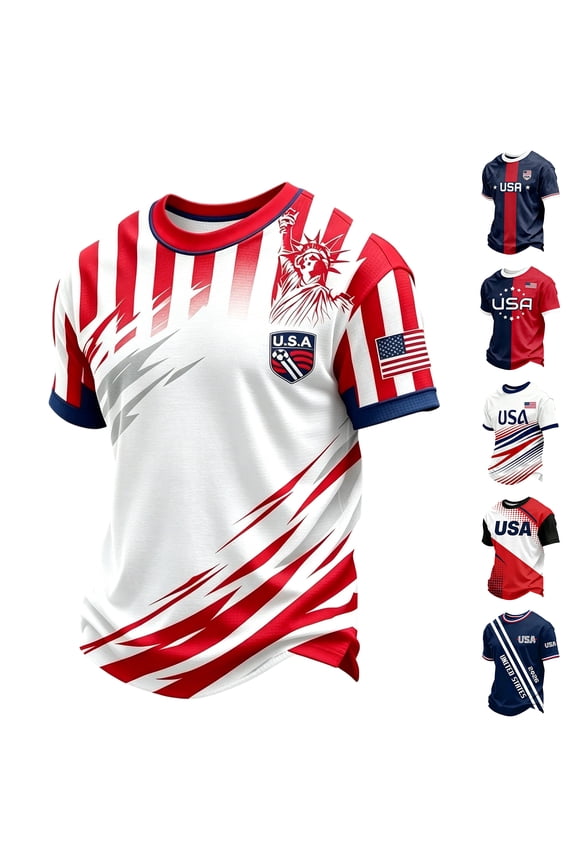 USA Soccer Jersey Shirts for Men 2026 National Team Short Sleeve Crew Neck T-Shirt World Soccer Fan Pollover Flag Printed Streetwear Top Red XL