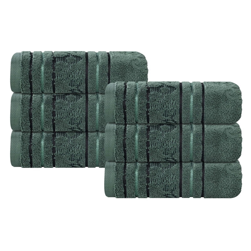 Superior Sadie Zero Twist Cotton Jacquard Hand Towel Set, Ultra Soft Towels, Forest Green